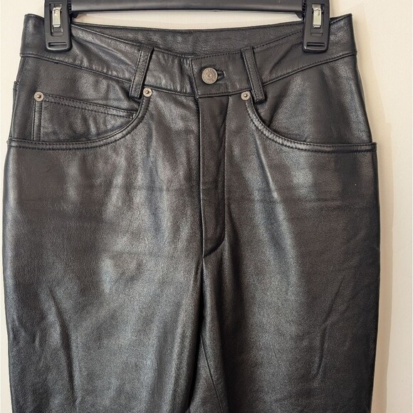 Vintage Maxima Wilsons Black Genuine Leather Straight Leg Pants Women's Size 6 - Picture 2 of 9